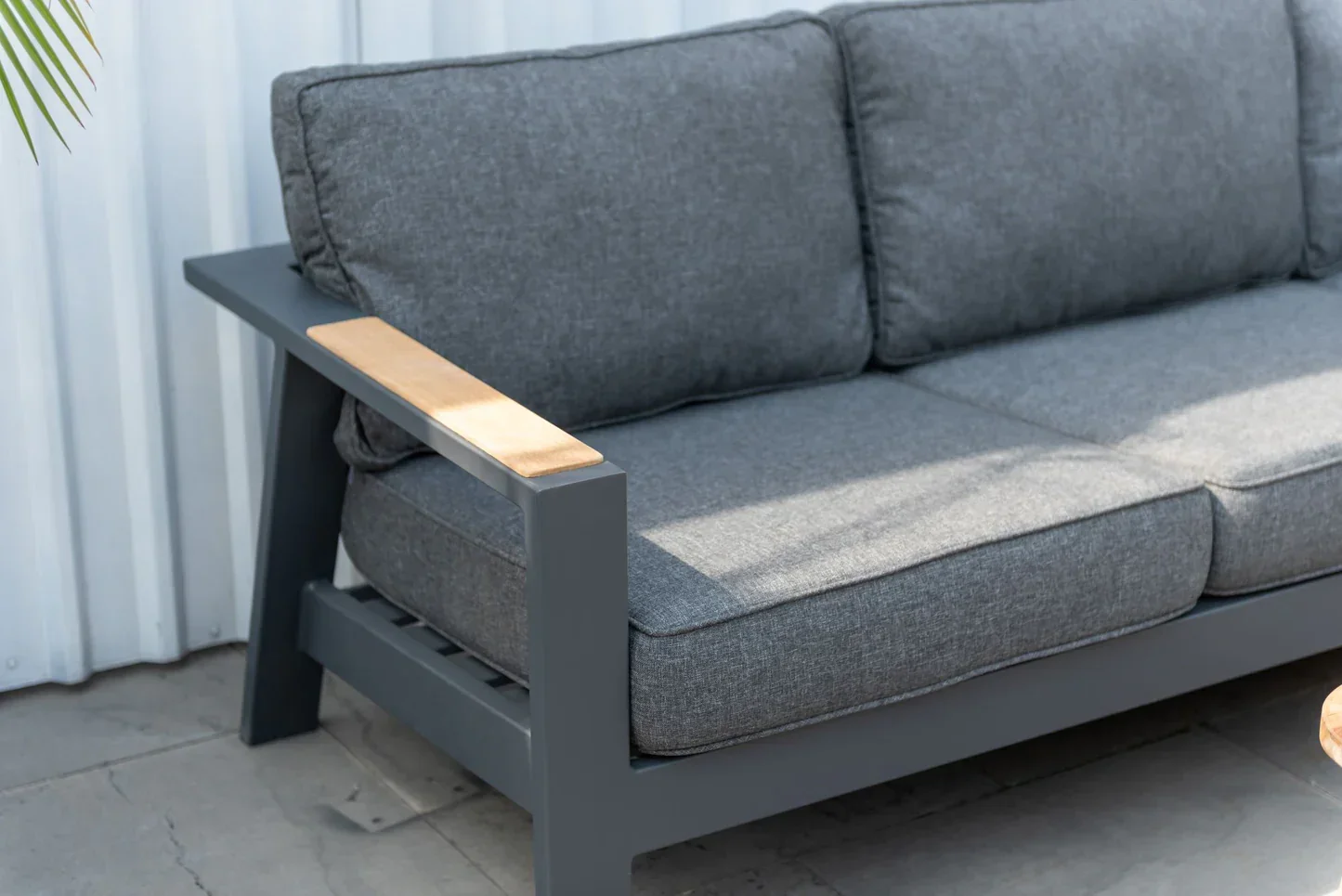 Oceanic 4 Piece Commercial Deep Seating Patio Sofa Set - Aluminum with Teak Accents - Image 4