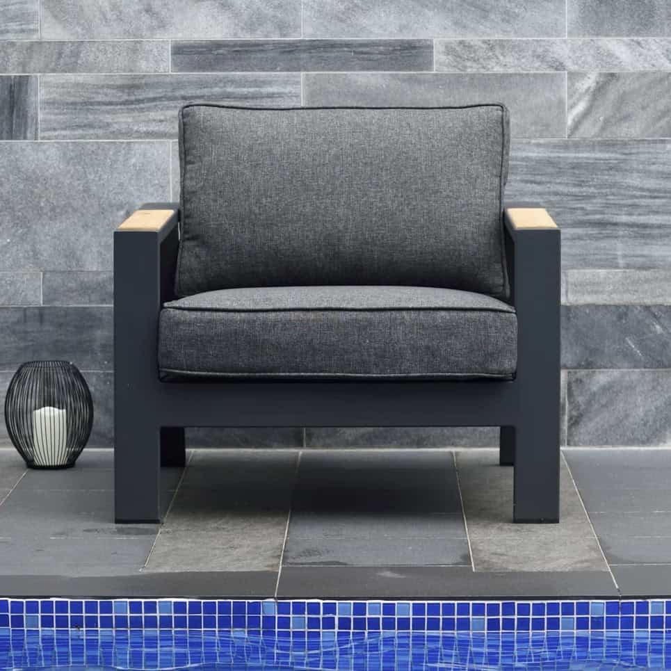 Oceanic 5 Piece Commercial Deep Seating Patio Conversation Set - Aluminum with Teak Accents - Image 3